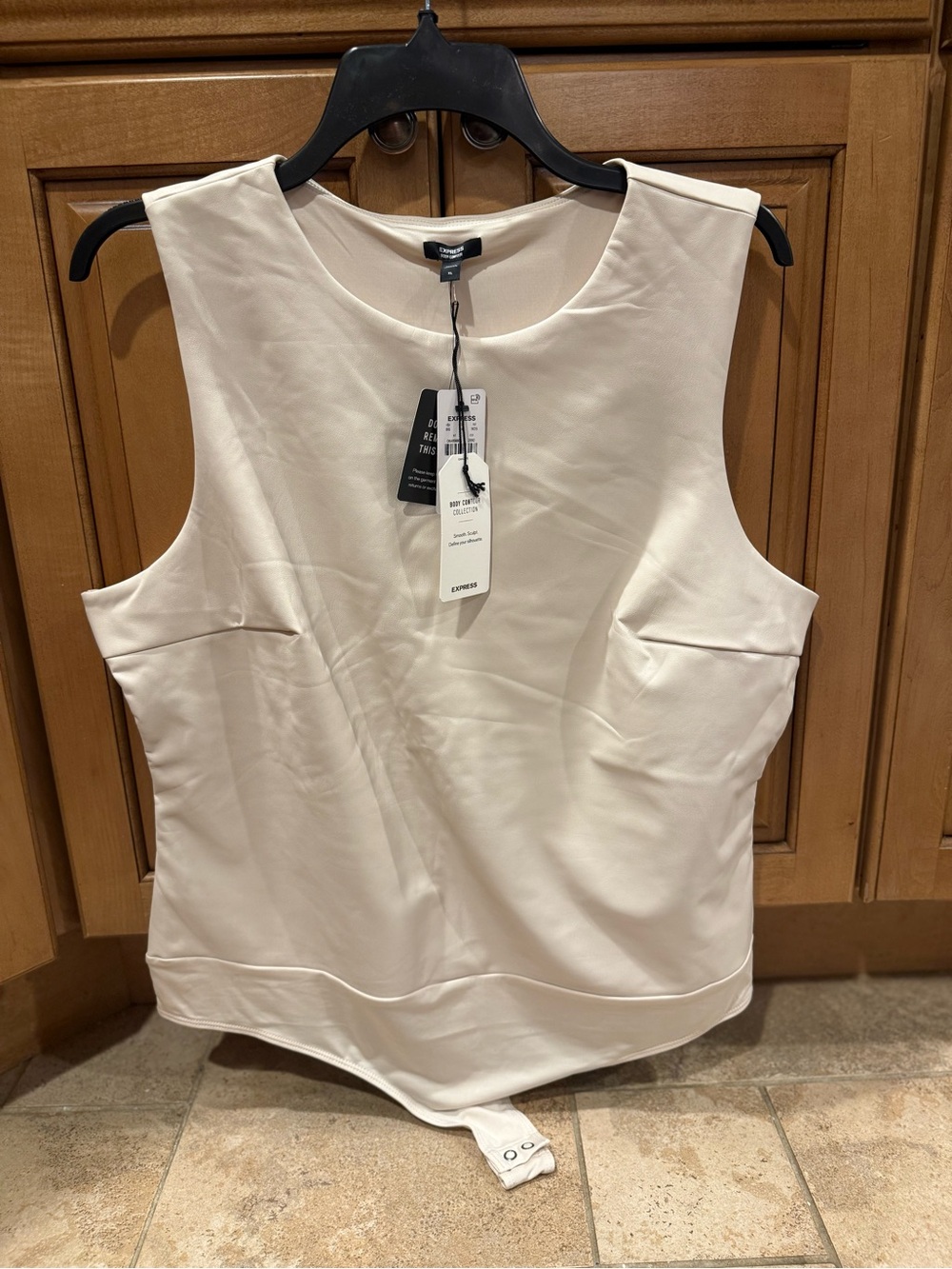 Sleeveless Cream faux leather thong Bodysuit Top - Contemporary Women's Tank